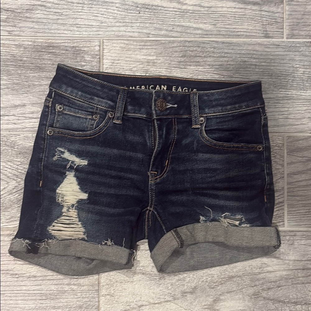 American Eagle Outfitters Blue Jean Shorts Distressed Cut-Off Size 0